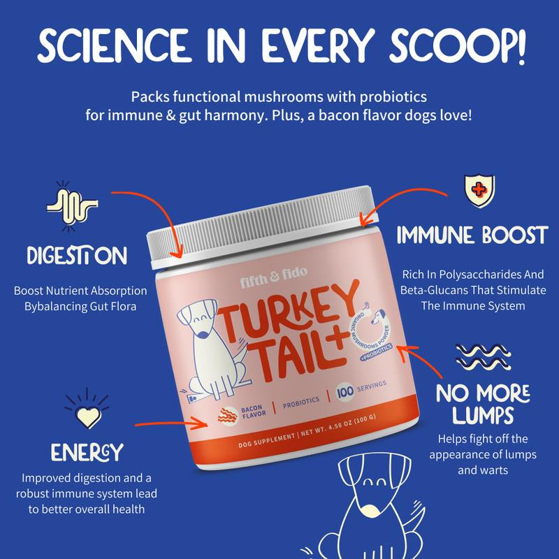 3 Pack of Turkey Tail+ - Tiktok Exclusive - Dog Food Topper with Probiotics to Support Lipomas, Immune Support & Gut Health - 100 Servings Each Bottle with Bacon Flavor - Natural Allergy Relief - Supplements
