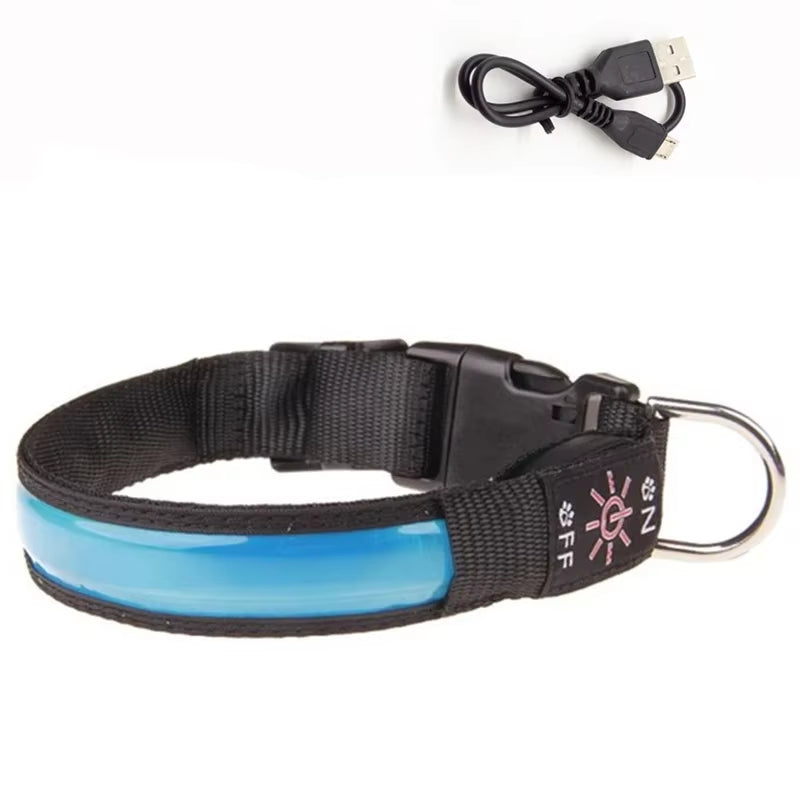 LED Glowing Dog Collar Adjustable Flashing USB Charging Luminous Collar Night Light Harness for Big Medium Small Dogs Pet Items