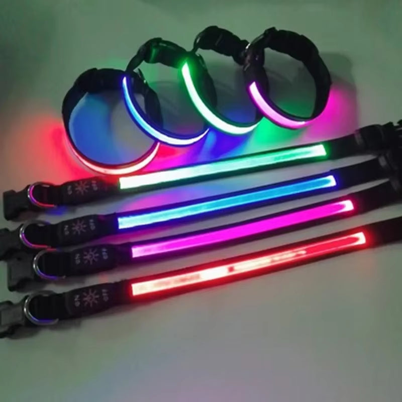 LED Glowing Dog Collar Adjustable Flashing USB Charging Luminous Collar Night Light Harness for Big Medium Small Dogs Pet Items