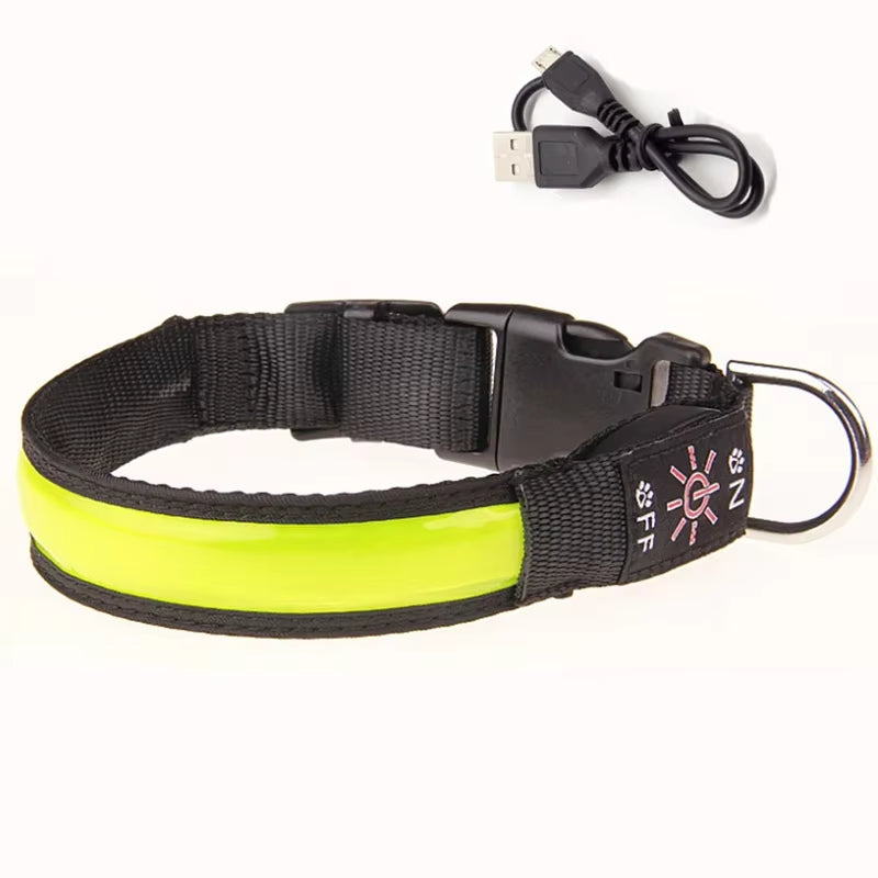 LED Glowing Dog Collar Adjustable Flashing USB Charging Luminous Collar Night Light Harness for Big Medium Small Dogs Pet Items