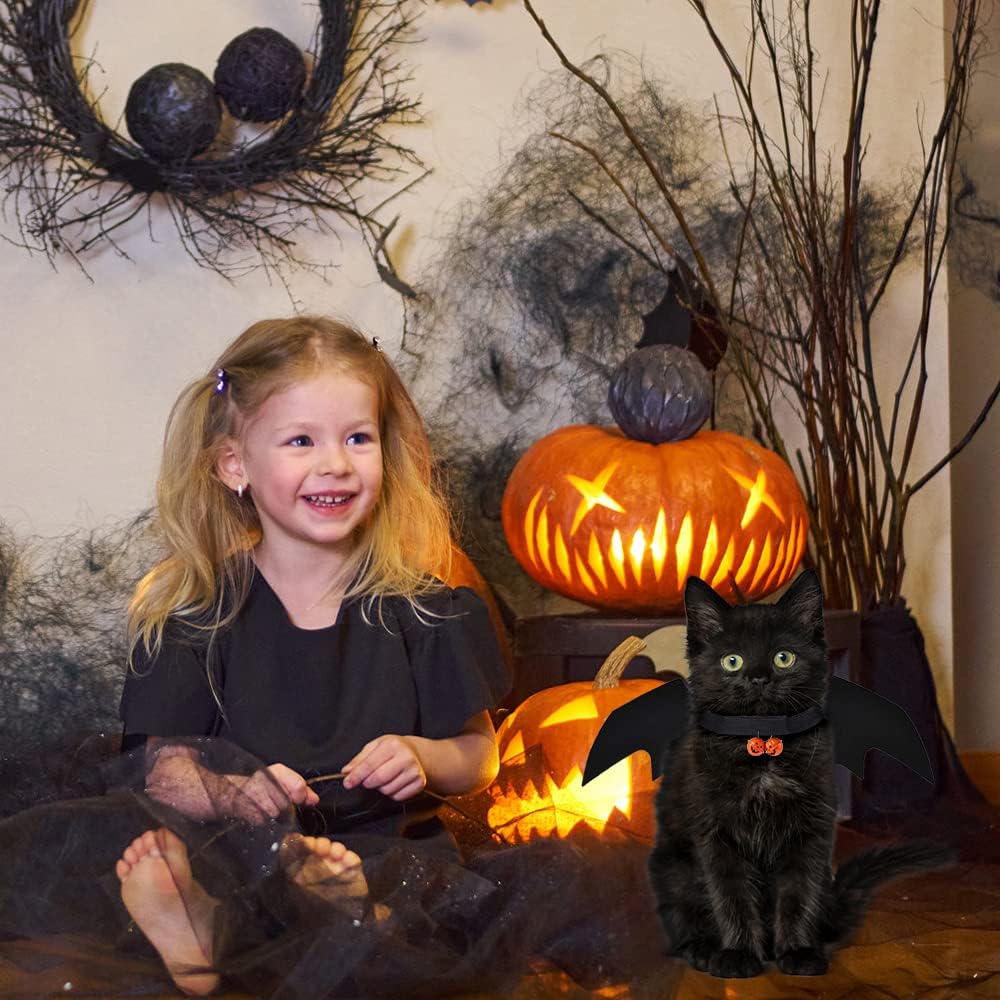 Pet Bat Wings, Cute Cat Halloween Bat Wings Adjustable Pet Costumes with Pumpkin Bells for Halloween Puppy Kitten Cosplay Party