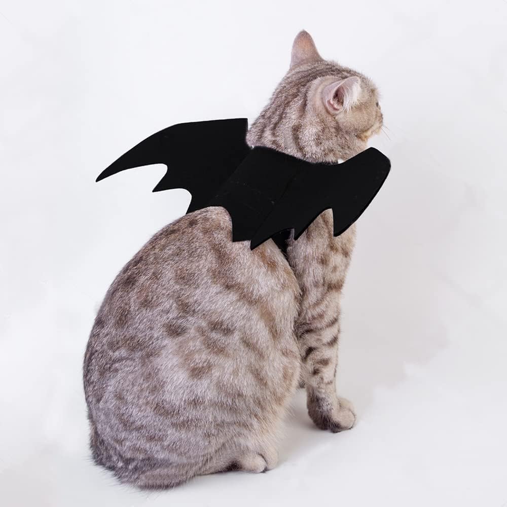 Pet Bat Wings, Cute Cat Halloween Bat Wings Adjustable Pet Costumes with Pumpkin Bells for Halloween Puppy Kitten Cosplay Party