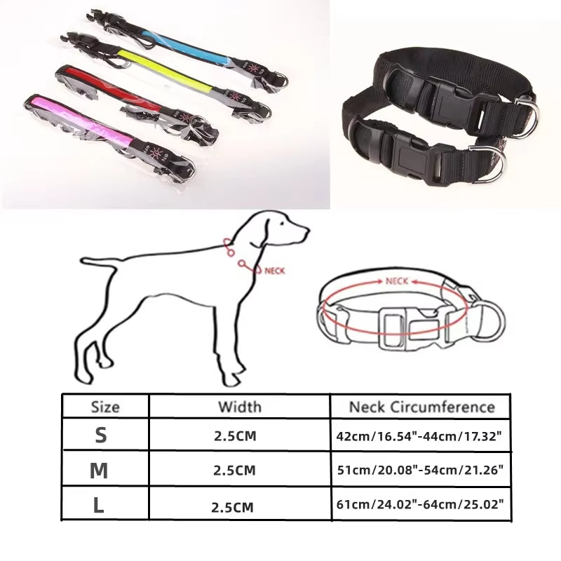 LED Glowing Dog Collar Adjustable Flashing USB Charging Luminous Collar Night Light Harness for Big Medium Small Dogs Pet Items