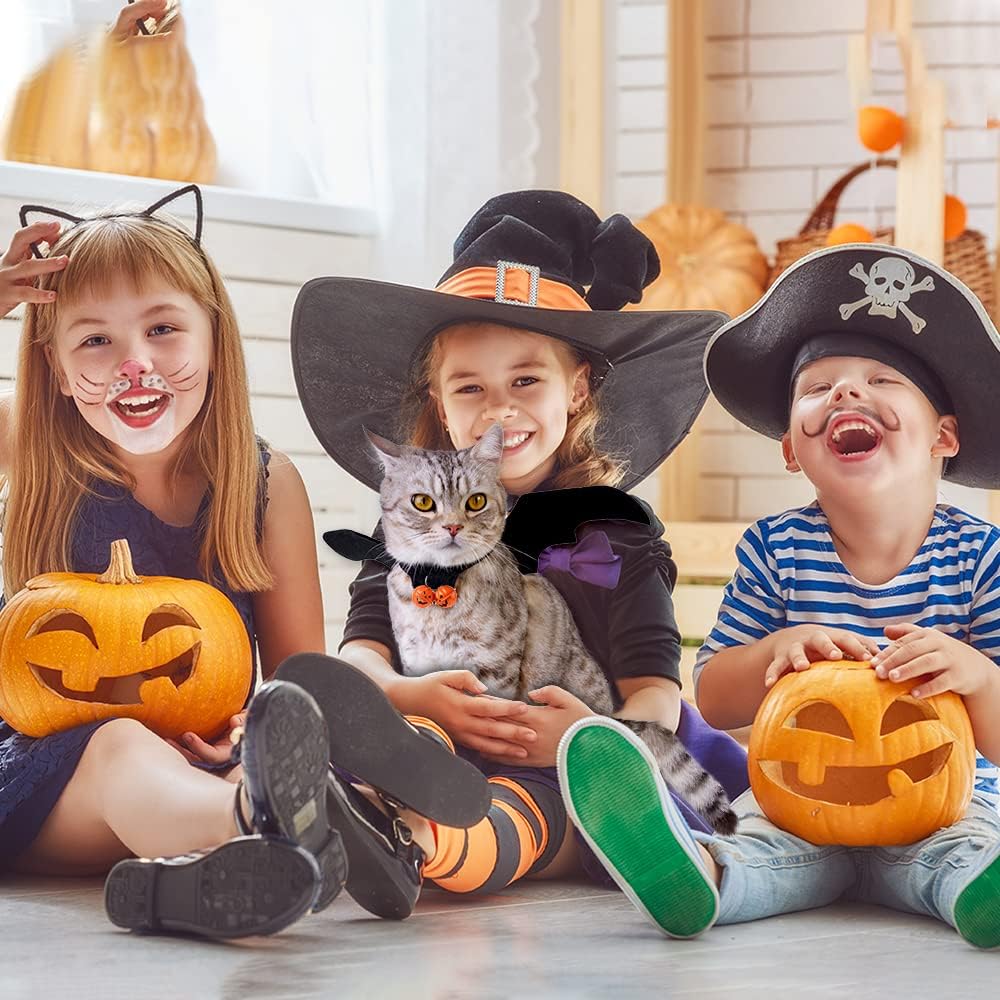 Pet Bat Wings, Cute Cat Halloween Bat Wings Adjustable Pet Costumes with Pumpkin Bells for Halloween Puppy Kitten Cosplay Party