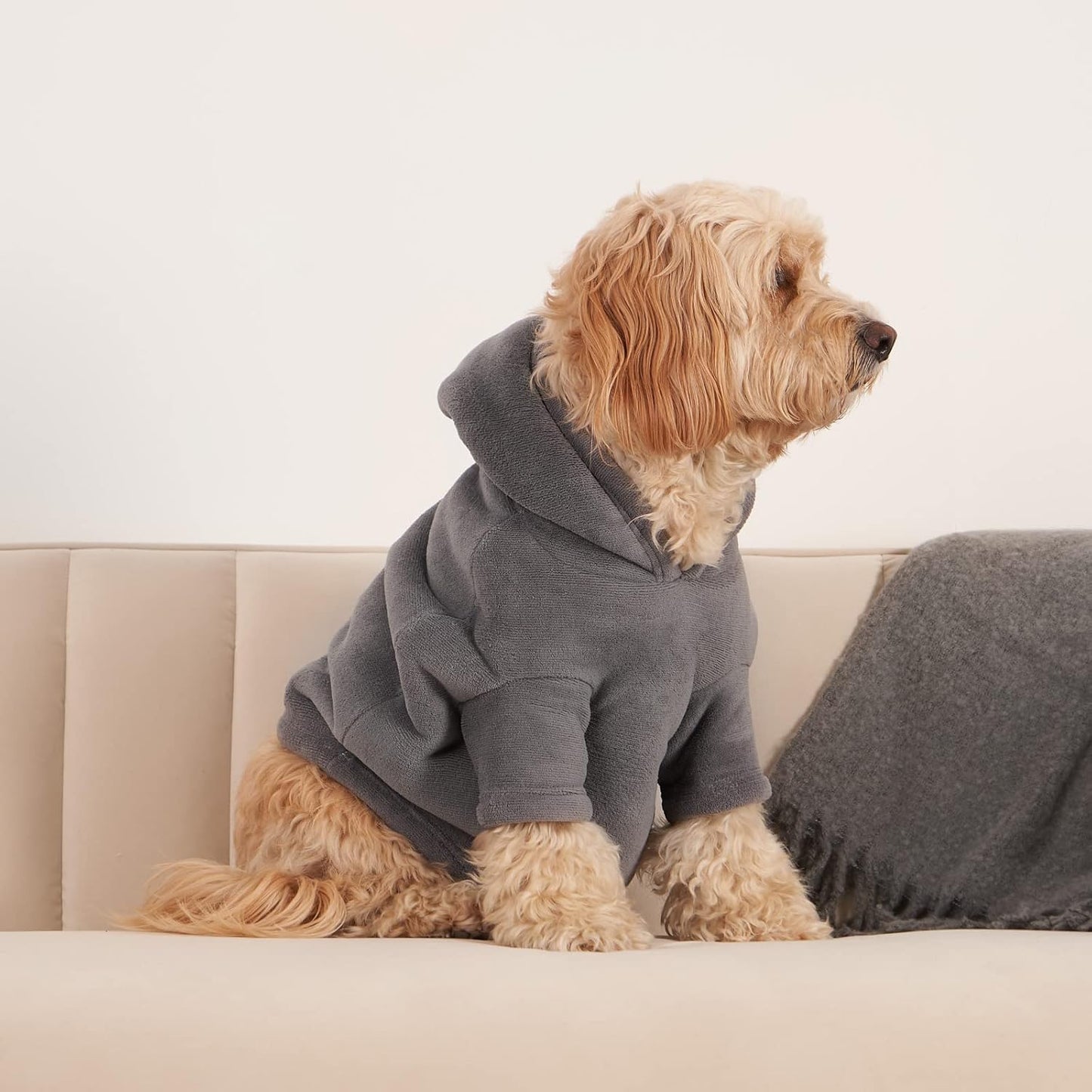 Thermal Fleece Dog Hoodie Sherpa Lined Reversible Soft Cosy Easy Care Pet Clothing – Small, Charcoal Grey