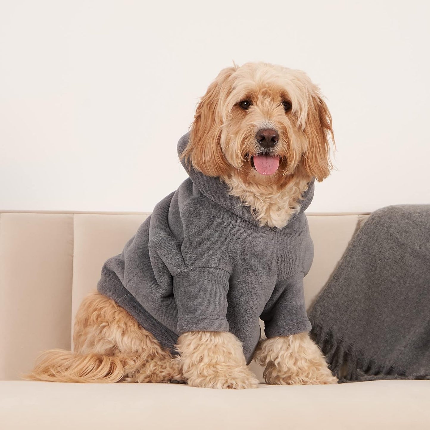 Thermal Fleece Dog Hoodie Sherpa Lined Reversible Soft Cosy Easy Care Pet Clothing – Small, Charcoal Grey