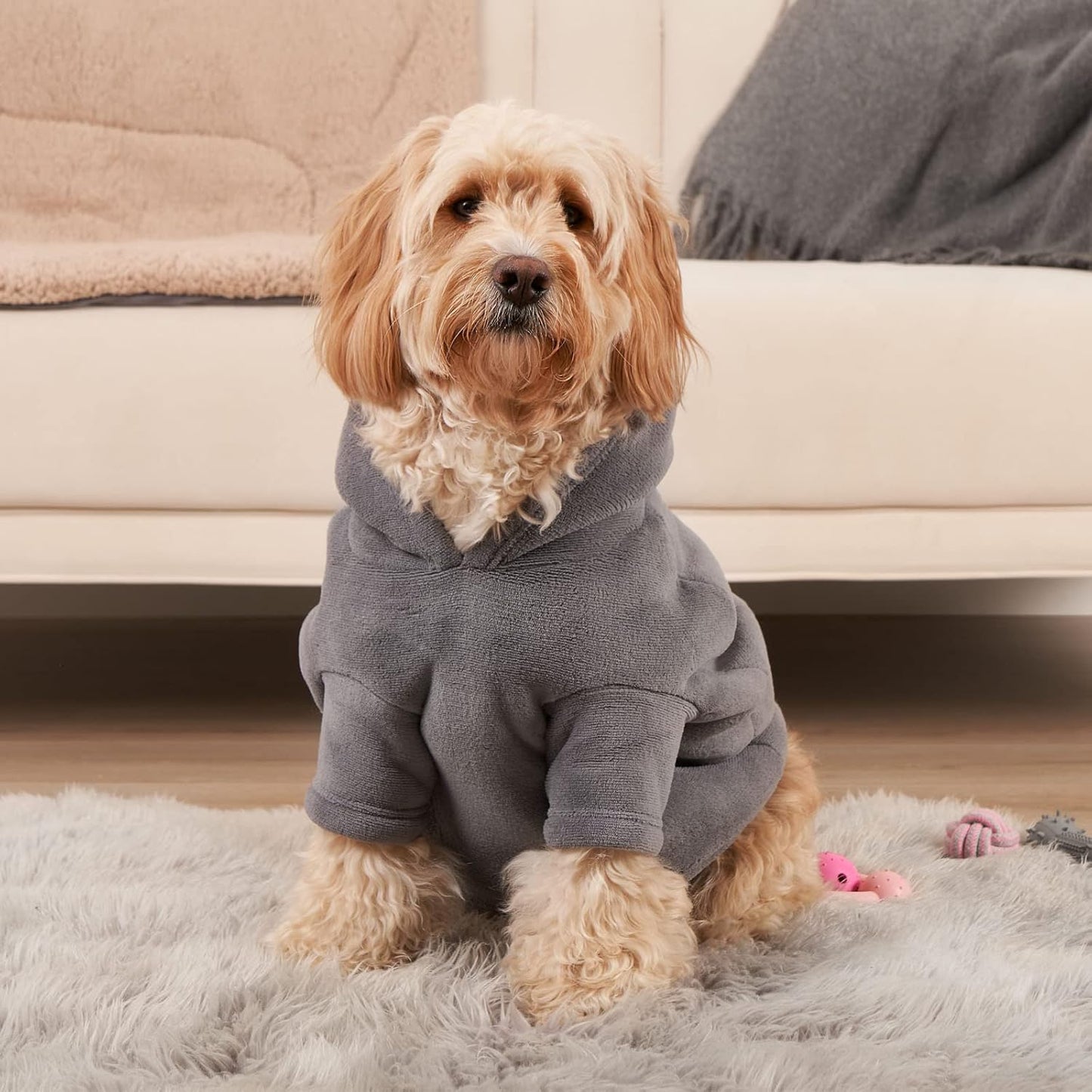 Thermal Fleece Dog Hoodie Sherpa Lined Reversible Soft Cosy Easy Care Pet Clothing – Small, Charcoal Grey