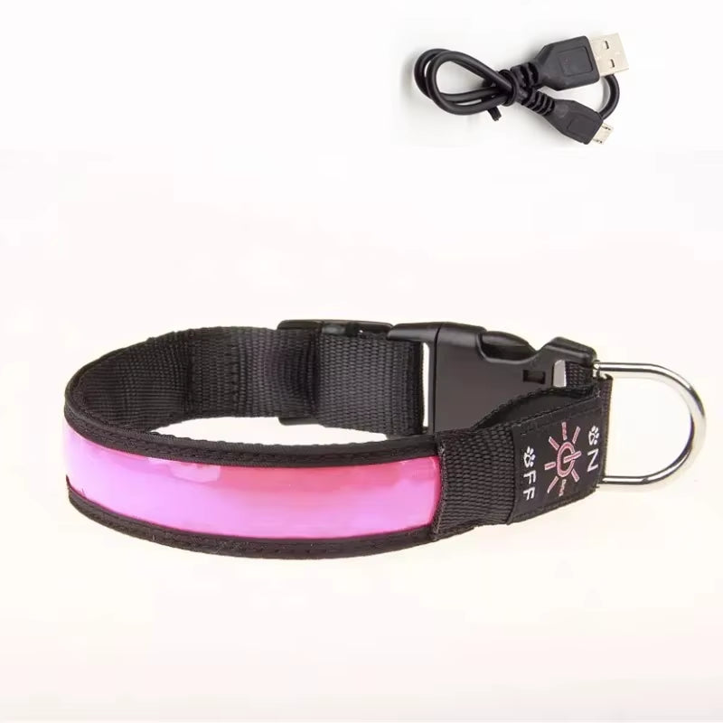LED Glowing Dog Collar Adjustable Flashing USB Charging Luminous Collar Night Light Harness for Big Medium Small Dogs Pet Items
