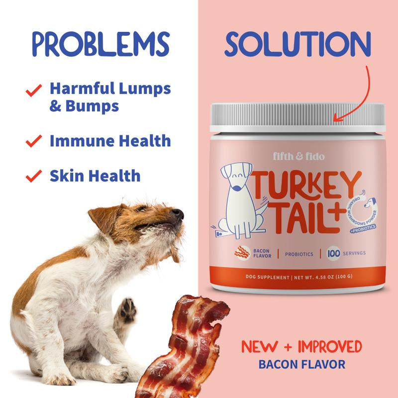 3 Pack of Turkey Tail+ - Tiktok Exclusive - Dog Food Topper with Probiotics to Support Lipomas, Immune Support & Gut Health - 100 Servings Each Bottle with Bacon Flavor - Natural Allergy Relief - Supplements