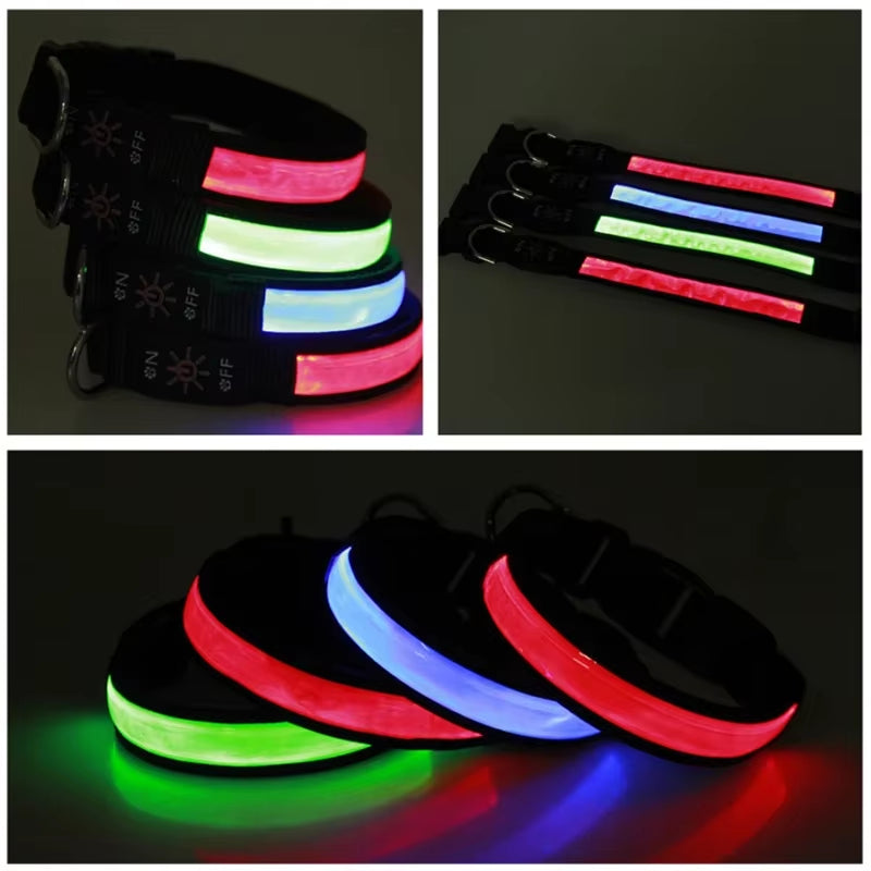 LED Glowing Dog Collar Adjustable Flashing USB Charging Luminous Collar Night Light Harness for Big Medium Small Dogs Pet Items