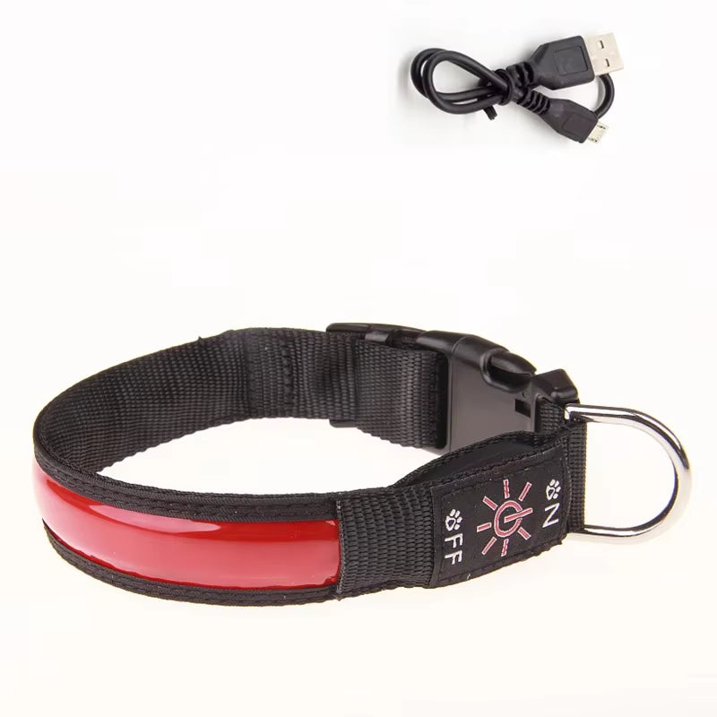 LED Glowing Dog Collar Adjustable Flashing USB Charging Luminous Collar Night Light Harness for Big Medium Small Dogs Pet Items