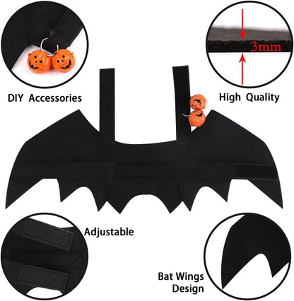 Pet Bat Wings, Cute Cat Halloween Bat Wings Adjustable Pet Costumes with Pumpkin Bells for Halloween Puppy Kitten Cosplay Party