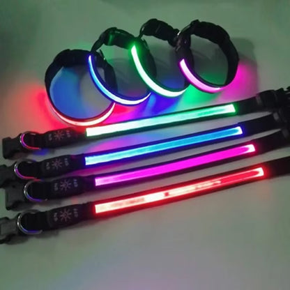 LED Glowing Dog Collar Adjustable Flashing USB Charging Luminous Collar Night Light Harness for Big Medium Small Dogs Pet Items