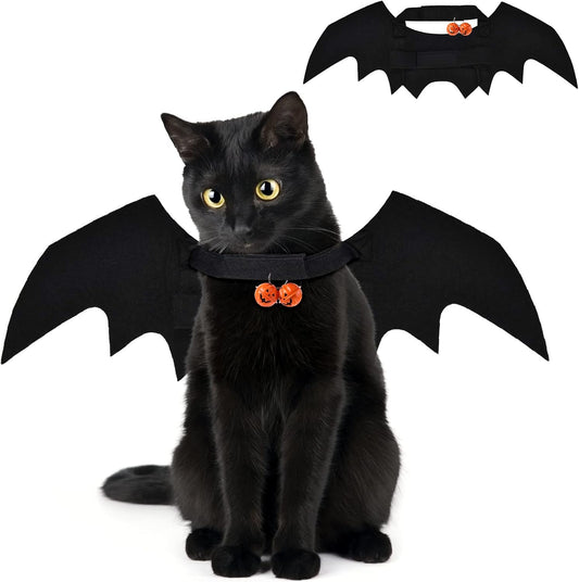 Pet Bat Wings, Cute Cat Halloween Bat Wings Adjustable Pet Costumes with Pumpkin Bells for Halloween Puppy Kitten Cosplay Party