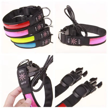 LED Glowing Dog Collar Adjustable Flashing USB Charging Luminous Collar Night Light Harness for Big Medium Small Dogs Pet Items