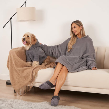 Thermal Fleece Dog Hoodie Sherpa Lined Reversible Soft Cosy Easy Care Pet Clothing – Small, Charcoal Grey