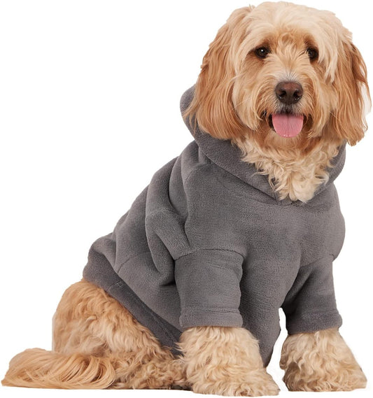 Thermal Fleece Dog Hoodie Sherpa Lined Reversible Soft Cosy Easy Care Pet Clothing – Small, Charcoal Grey