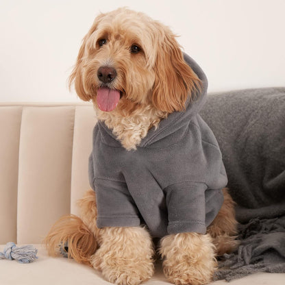 Thermal Fleece Dog Hoodie Sherpa Lined Reversible Soft Cosy Easy Care Pet Clothing – Small, Charcoal Grey
