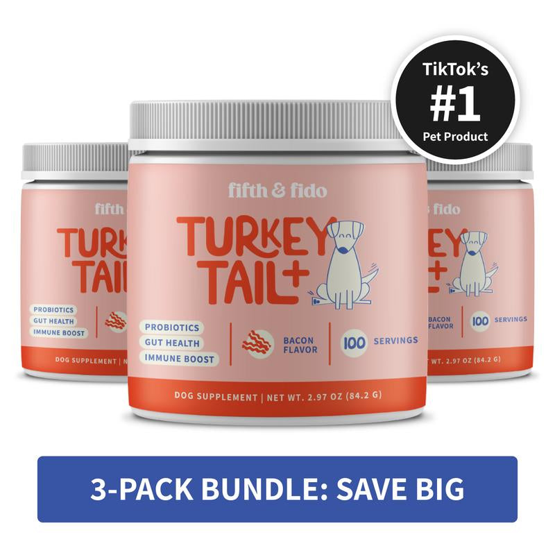 3 Pack of Turkey Tail+ - Tiktok Exclusive - Dog Food Topper with Probiotics to Support Lipomas, Immune Support & Gut Health - 100 Servings Each Bottle with Bacon Flavor - Natural Allergy Relief - Supplements