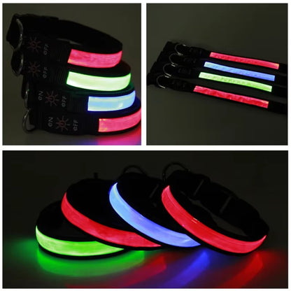 LED Glowing Dog Collar Adjustable Flashing USB Charging Luminous Collar Night Light Harness for Big Medium Small Dogs Pet Items
