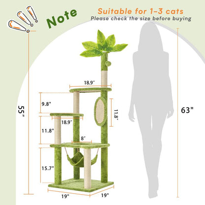 Wecharmer Cat Tree / Tower for Indoor with Green Leaves, Cat Condo Cozy Plush House with Hang Ball, Pet Furniture with Scratching Posts Cat Tree